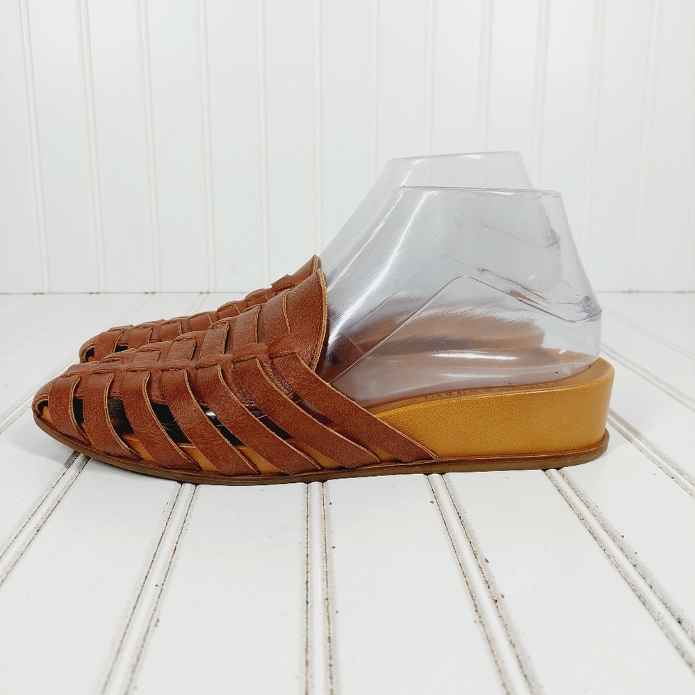 Lucky Brand Doerid Brown Weaved Leather Flat Slides Comfy Summer Mules I781